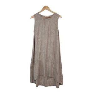 Terzo Millennio Italian Linen Shift Dress Minimalist Eyelet Hem Vacation‎ Resort